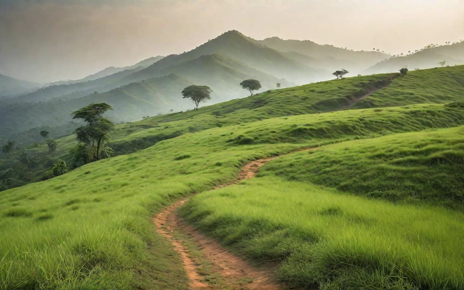 Representative AI illustration of hill grassland terrain